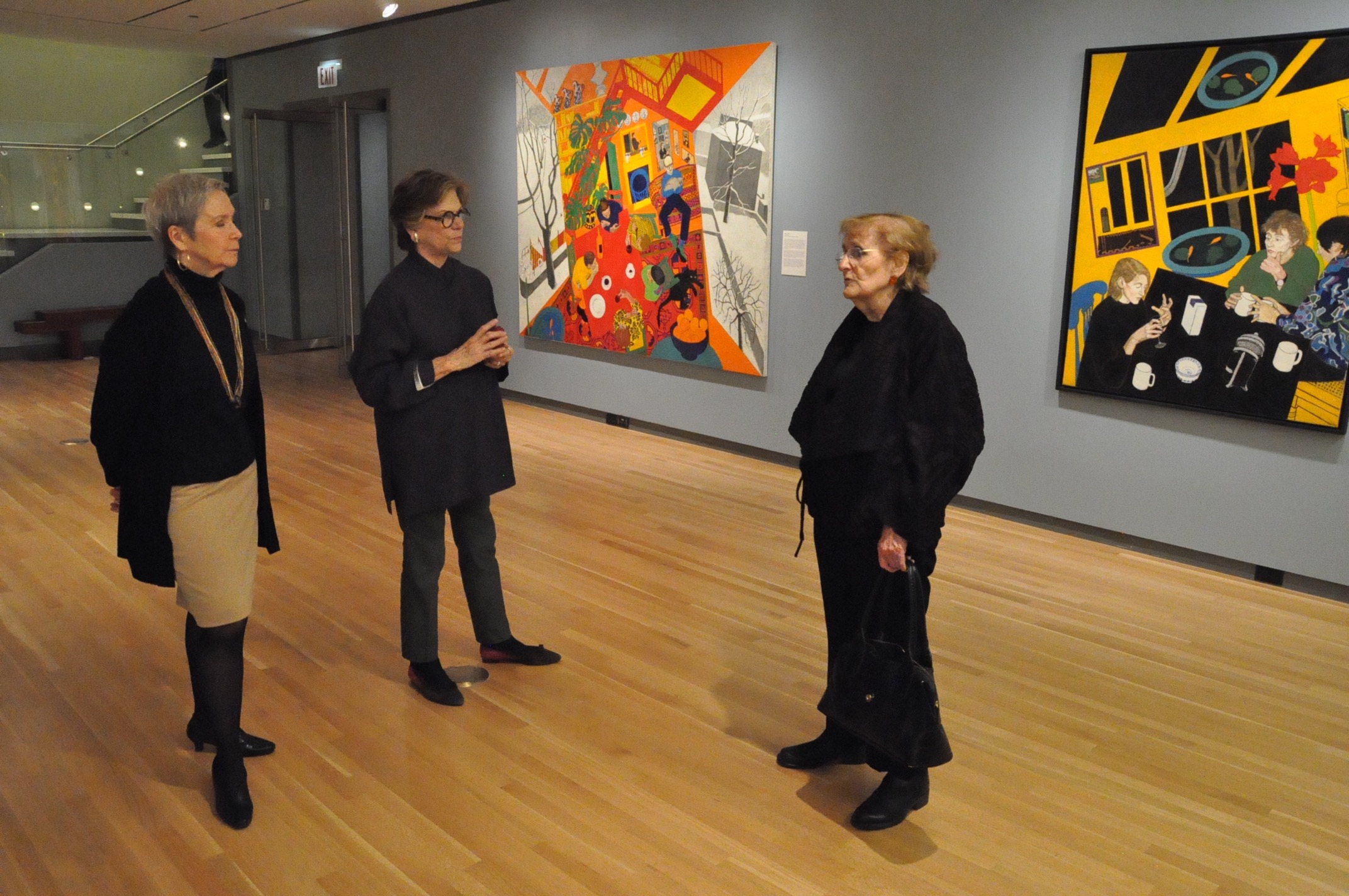Pam Ambrose, director of Cultural Affairs (center) and Pat Utermohlen (right) at LUMA art space, 19 Feb 2016.