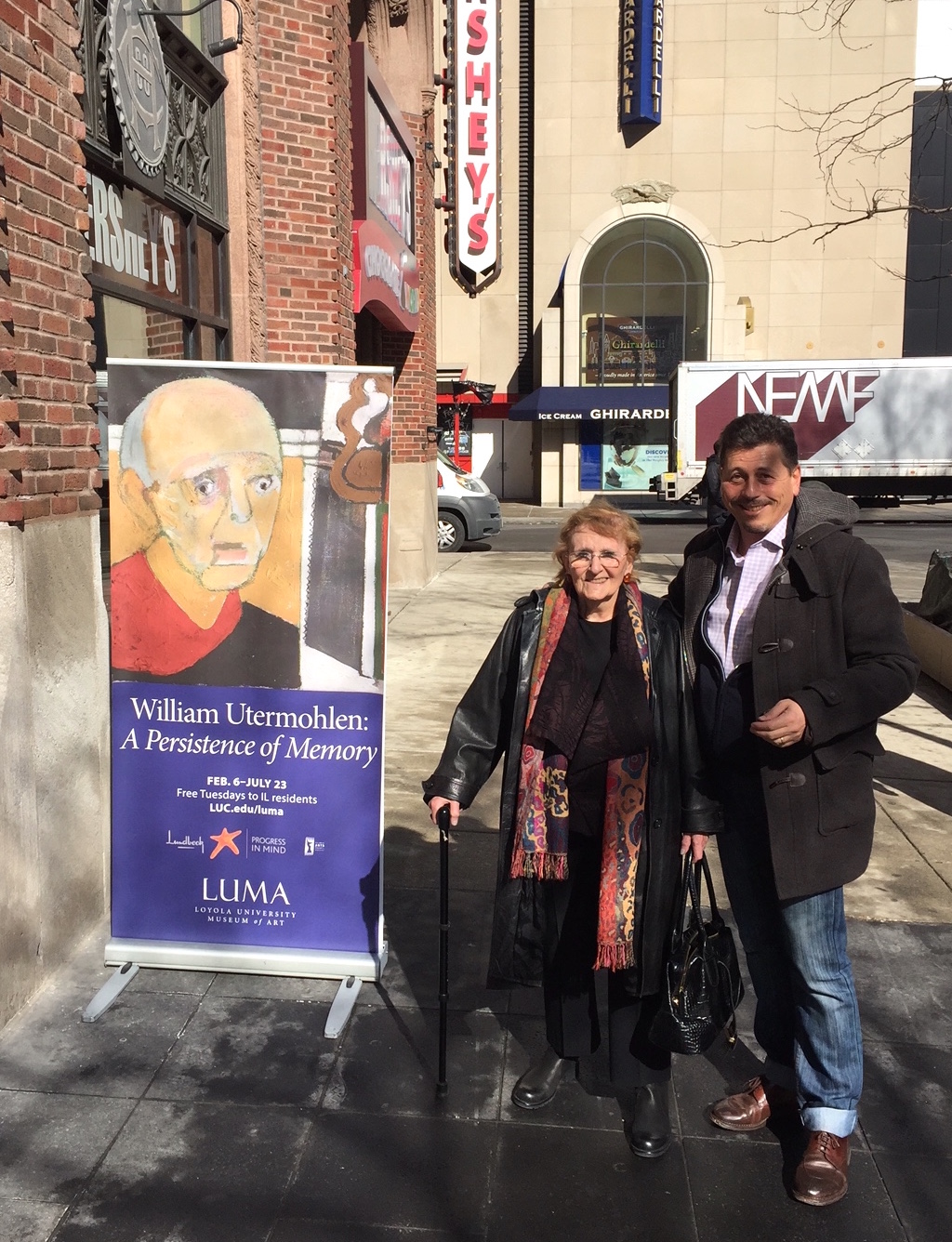 Pat Utermohlen and Chris Boïcos outside Loyola University of Art, Chicago, 18 Feb 2016.