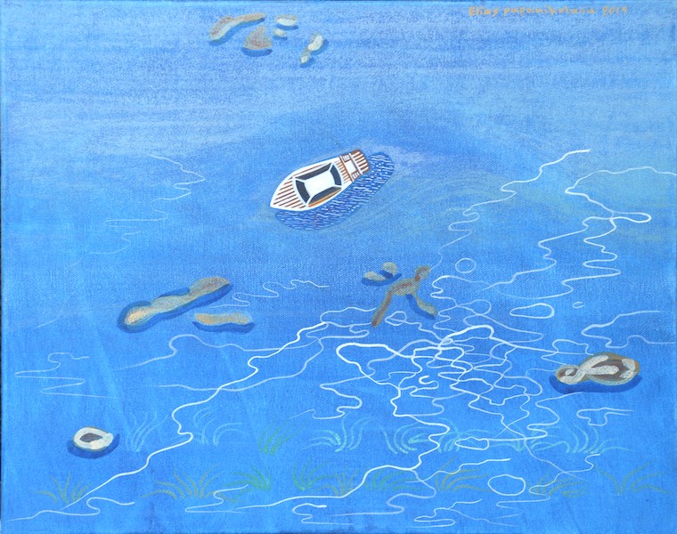 Elias Papanikolaou - Paxos Blue 1 2019, Pigment powders on canvas - 40 x 50 cm