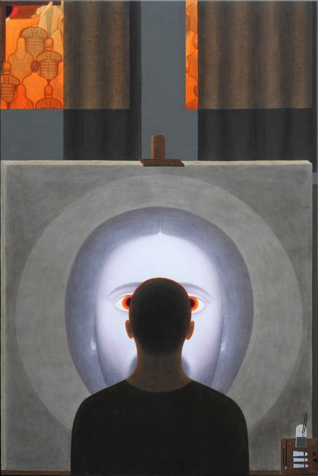 Nikola Sarić - View of the cross from Veronica's house - acrylic on canvas, 124x84.5cm framed